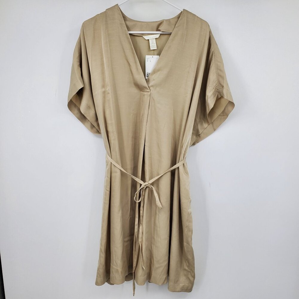 NWT H&M Mama Maternity V Neck Belted Dolman Sleeve Gold Dress Large